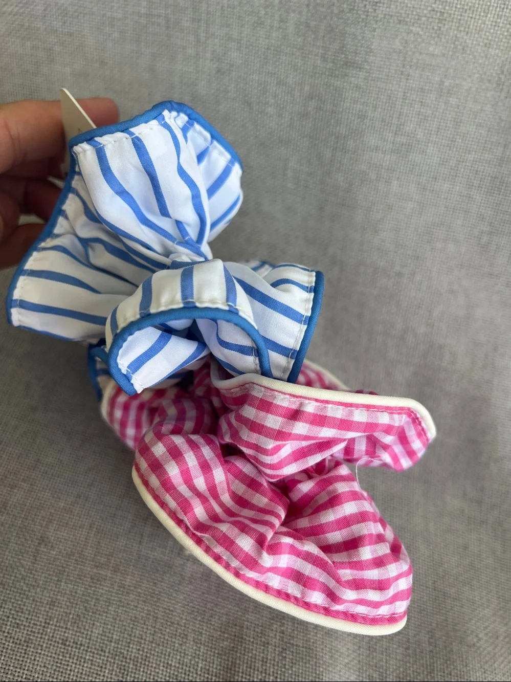 Piper K scrunchie set of 2 stripes checkers white blue pink NWT